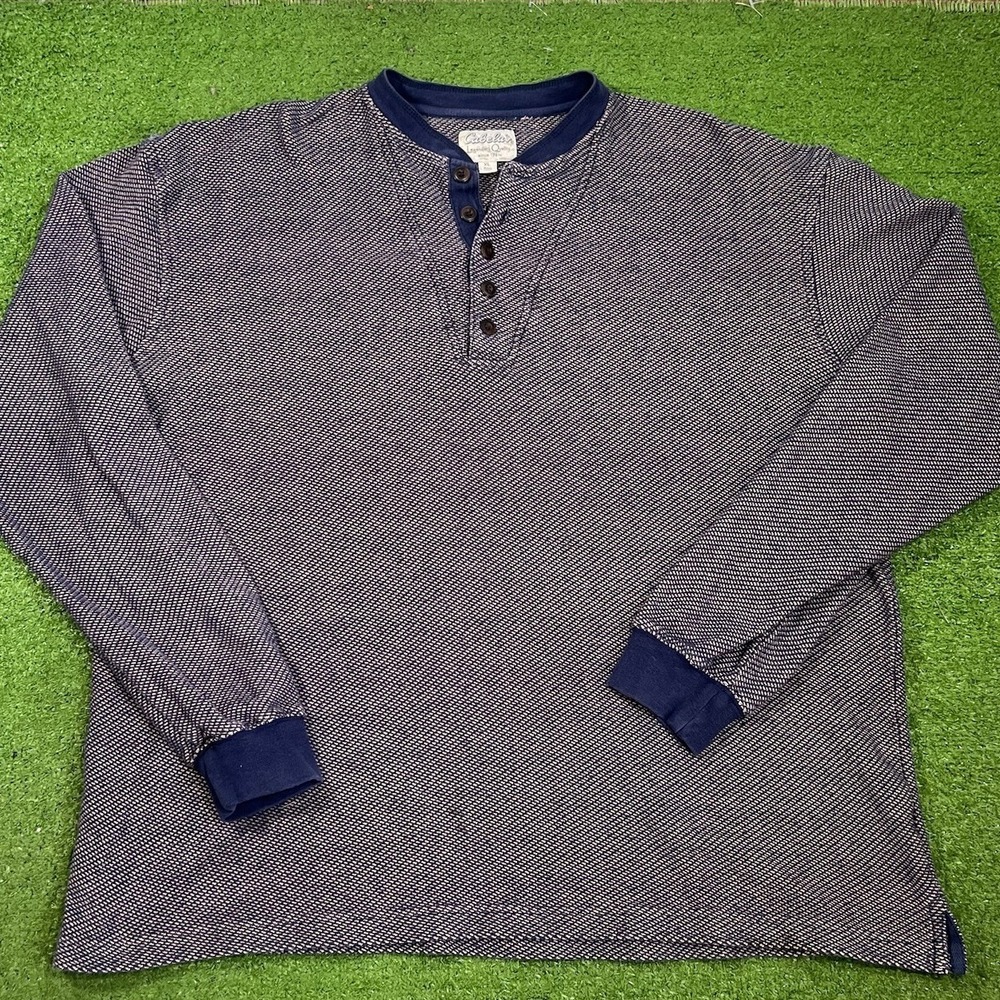 Vintage‎ Cabelas Henley Shirt XL Super Heavy Cotton Long Sleeve Knit Ribbed 80s